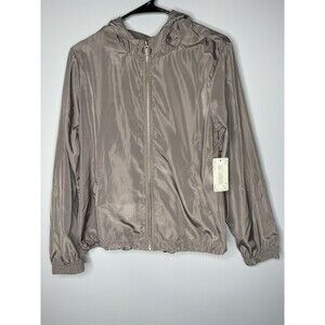 Sweet Wanderer Beige Brown Metallic Light Weight Windbreaker Jacket Size L